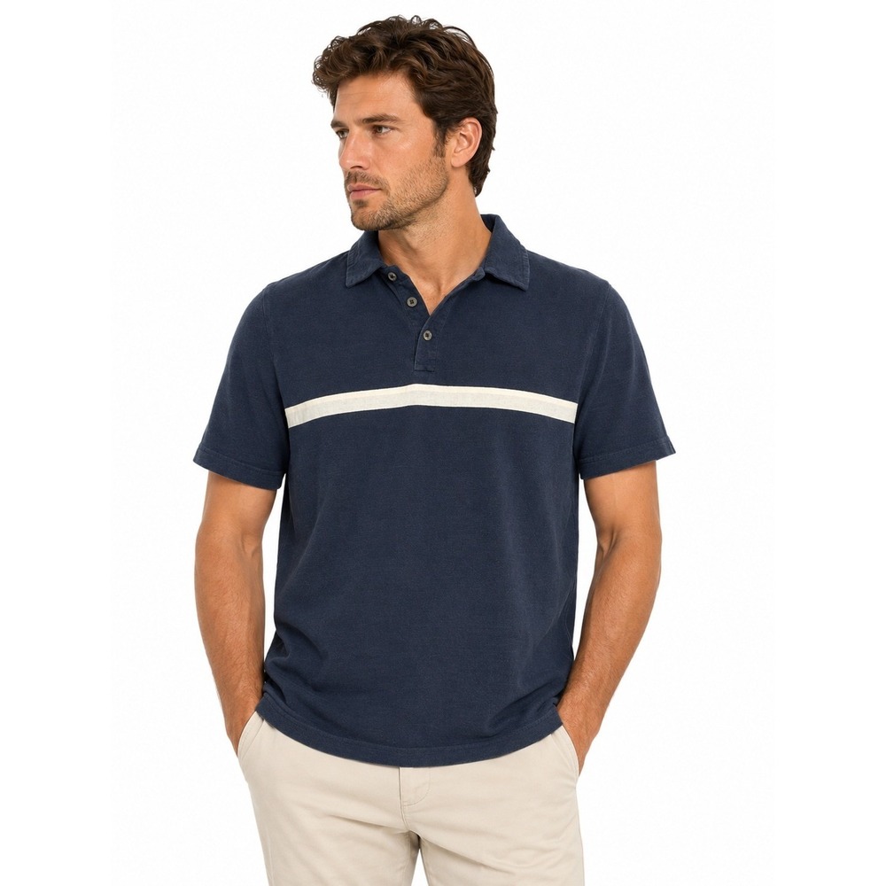 Banana Republic Factory Mens Navy Blue White Stripe 100% Cotton Polo | Size M